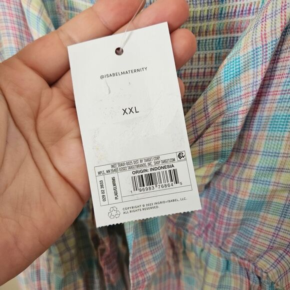 Isabel Maternity Top Tie Front Nursing Plaid Pastels Casual Short Sleeve Spring - Picture 9 of 10